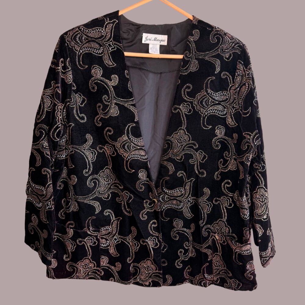 Vintage 90s Jeri Marque Metallic Embroidery Velour Blazer